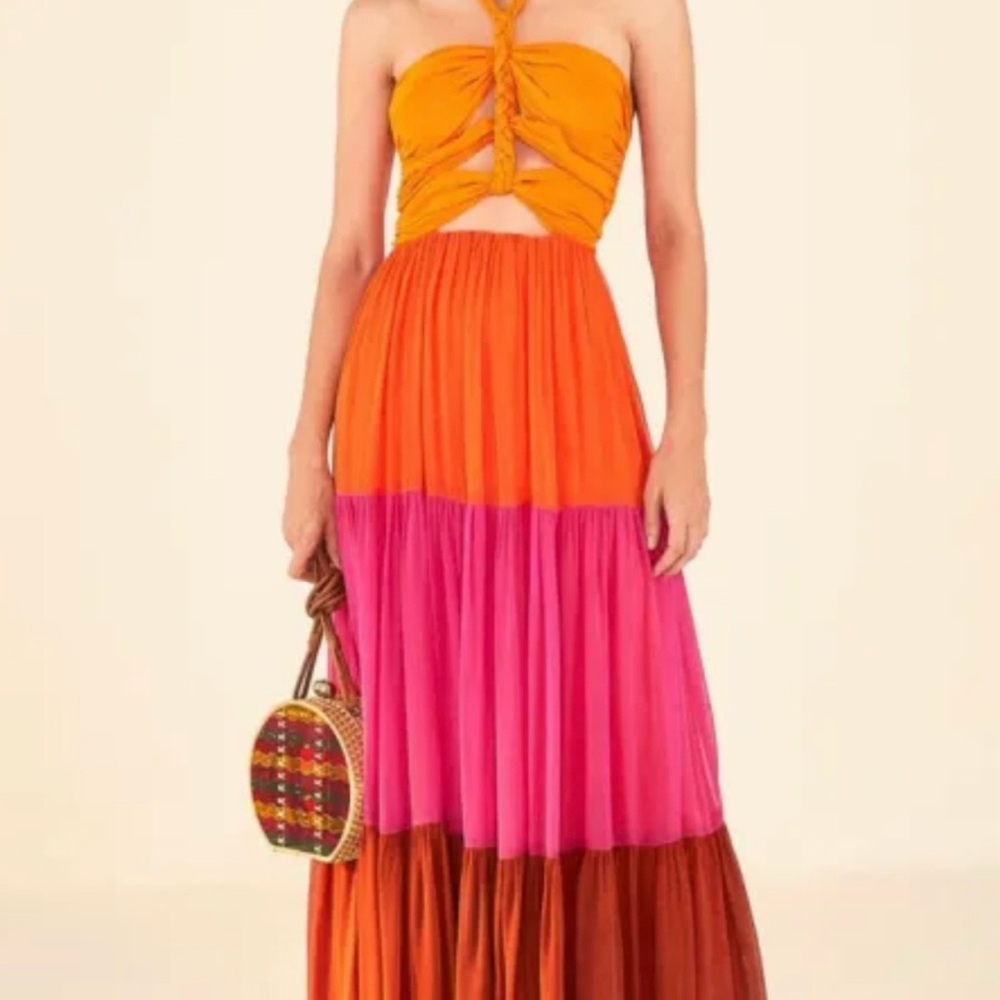 FARM Rio Warm Color Blocking Maxi Dress